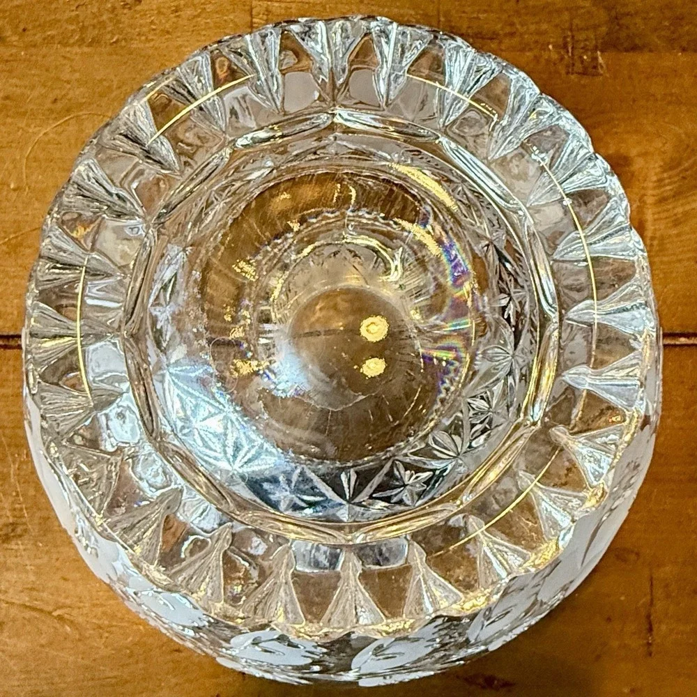 VTG Lead Crystal Clear Industries MCM Sawtooth Rim Rose Pedestal Bowl Candy Dish